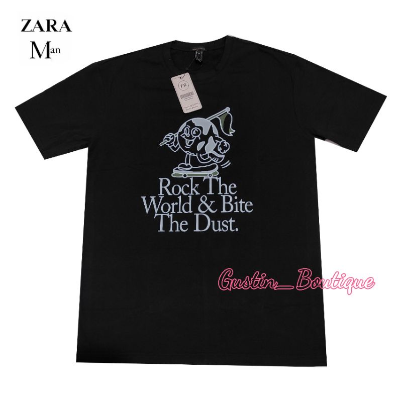 Original 100% Zara Man Basic Print Kaos Pria Unisex Kaos Cowok Branded