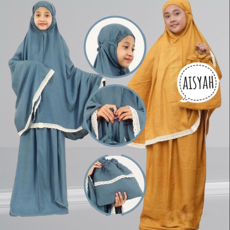 BiSA COD Mukena Anak AISYAH  Rayon Polos Renda Rajut yg super cute