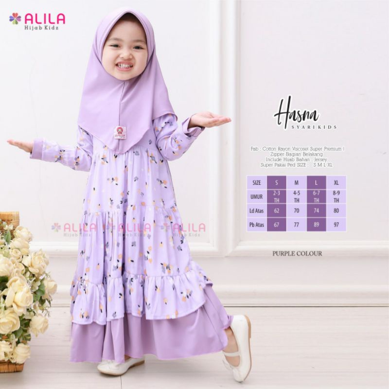Gamis anak terbaru  HASNA syari kids Ori by Alila
