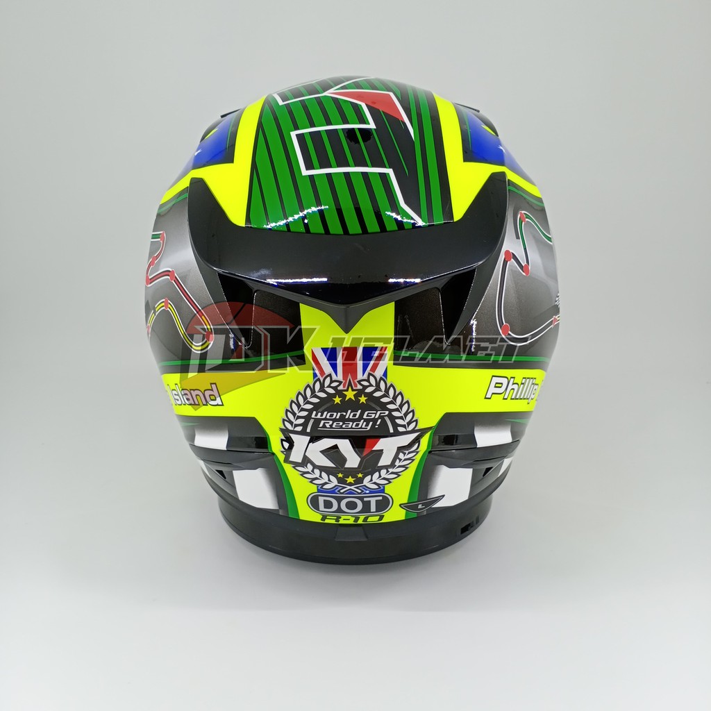 Helm KYT R10 PHILIP ISLAND GP RACE CIRCUIT YELLOW GREEN FLUO FLAT VISOR R-10 FULL FACE MOTIF-4