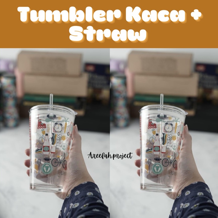 

Gelas Tumbler Kaca Bening Karakter Lucu+Straw/Sedotan 450ml