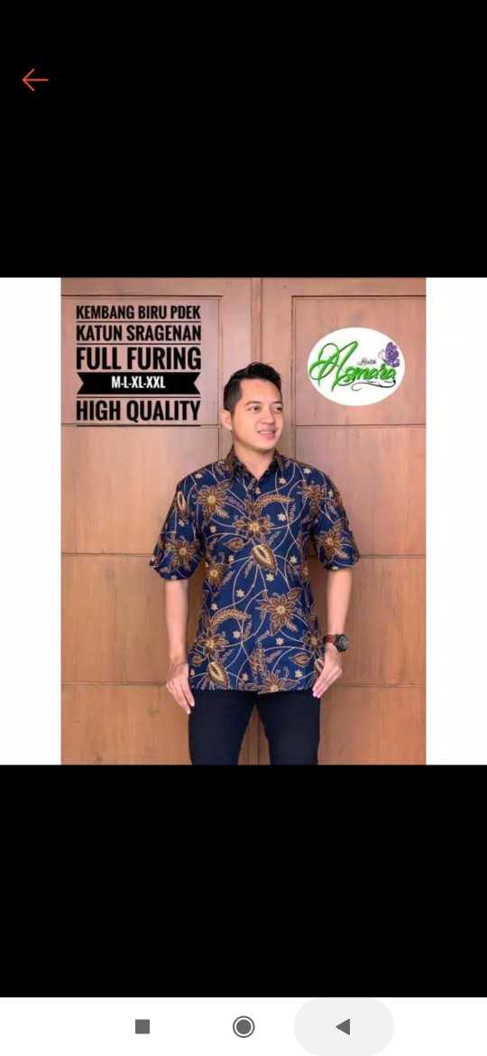 Batik Solo Kembang Biru Pendek Kemeja Pria Katun Halus Sragenan Full Furing