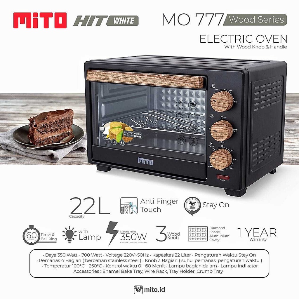 Mito Oven Listrik MO777 Kapasitas 22 Liter / Mitochiba HIT Open Pemanggang Kue MO 777 22L / Mitociba MO-777