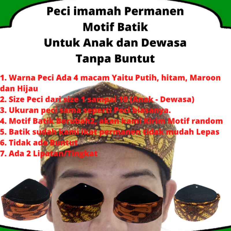 PECI BATIK PERMANEN MODEL IMAMAH TANPA BUNTUT UNTUK ANAK SAMPAI DEWASA