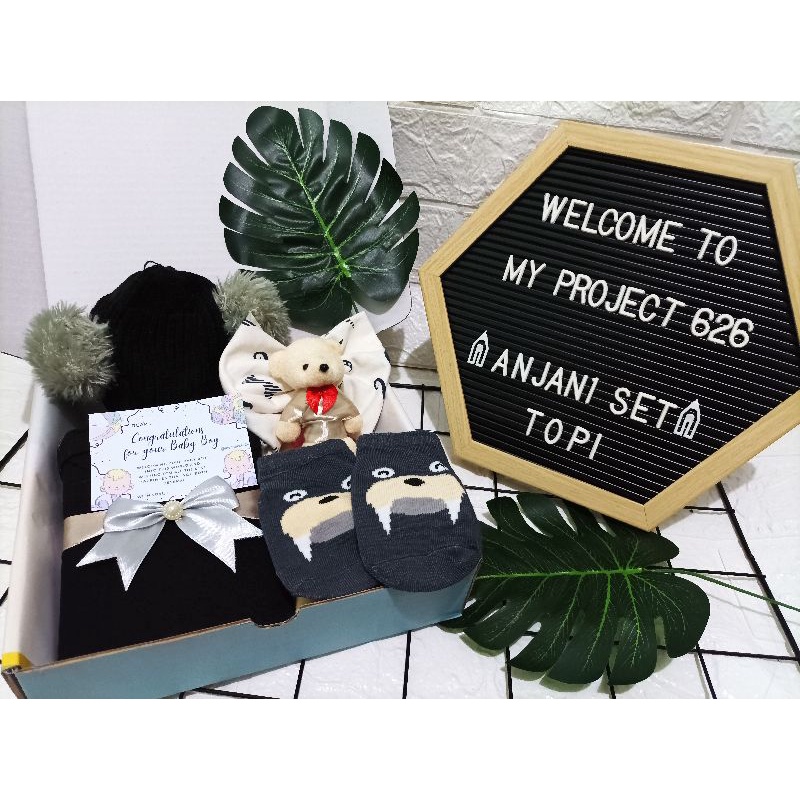 ANJANI SET | BABY HAMPERS BAYI GIFT KADO SET | PAKET LAHIRAN BAYI LAKI - LAKI PEREMPUAN UNISEX-Kupluk Black