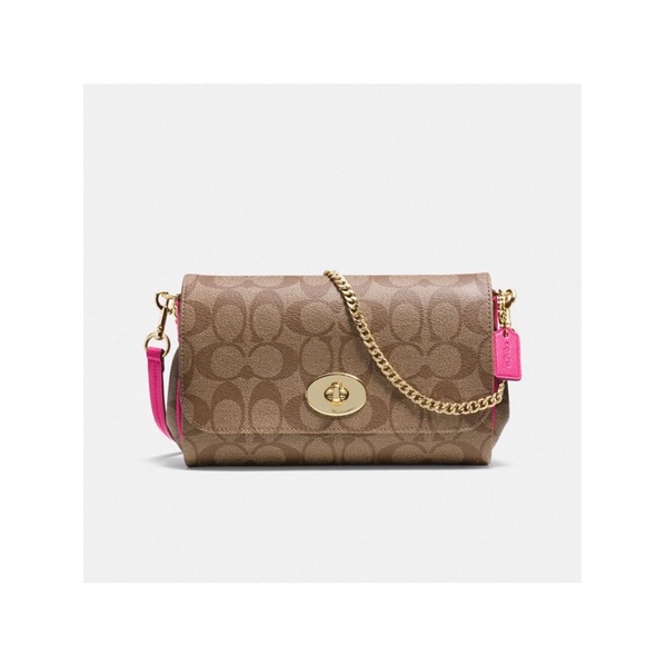 [ORIGINAL 100%] Coach 34615 Mini Ruby Crossbody Bag In Signature Canvas - Brown Fushia