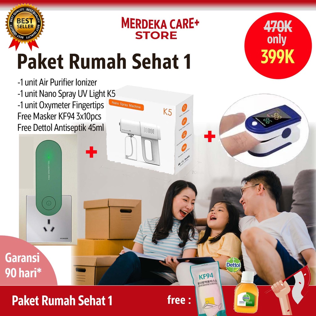 Jual Paket Rumah Sehat (Air Purifier Anion, Nano Spray Gun K5, Oxymeter