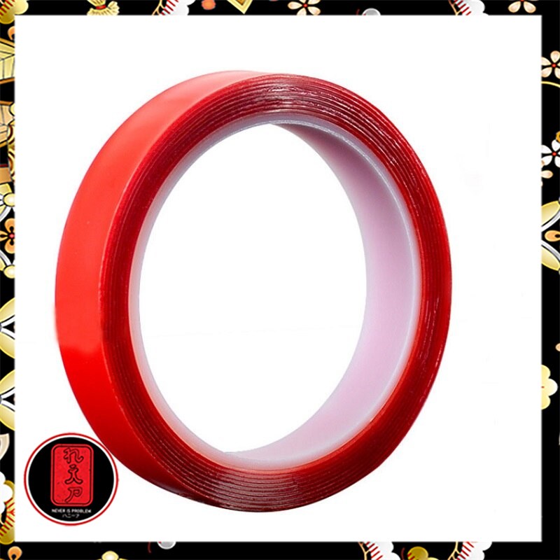 Perekat Double Tape Acrylic Adhesive Transparent No Trace Sticker - Red