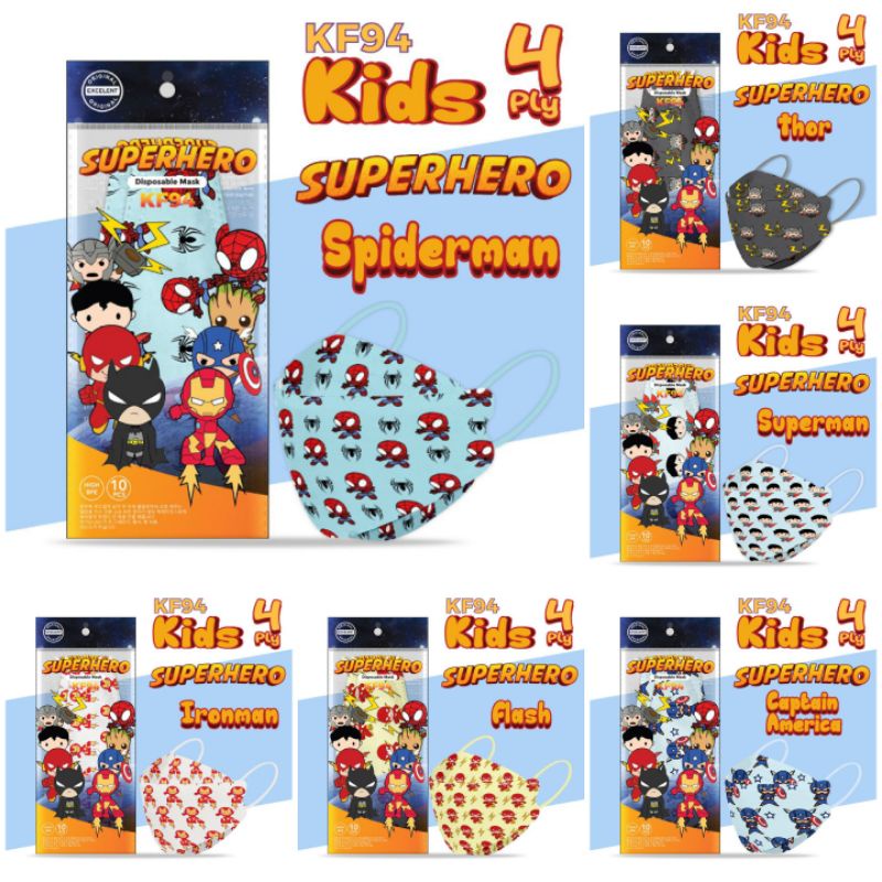 MASKER KF94 ANAK MOTIF SUPERHERO ISI 10PCS SAFETY FILTER GUARD