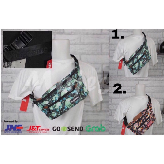 Tas Slempang / Waistbag Supreme Motif Daun Gelap Import Murah Majesty - Bubble Merah