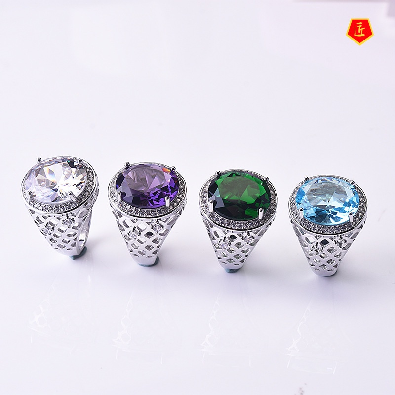 [Ready Stock]Classical Luxury Colored Gems Ring 925 Silver Jewelry