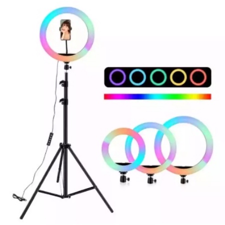 RGB MJ26 + Tripod Panjang 2.1meter + Holder Hp Paket Komplit Untuk Tiktok Video Ring Light - Acc Plus