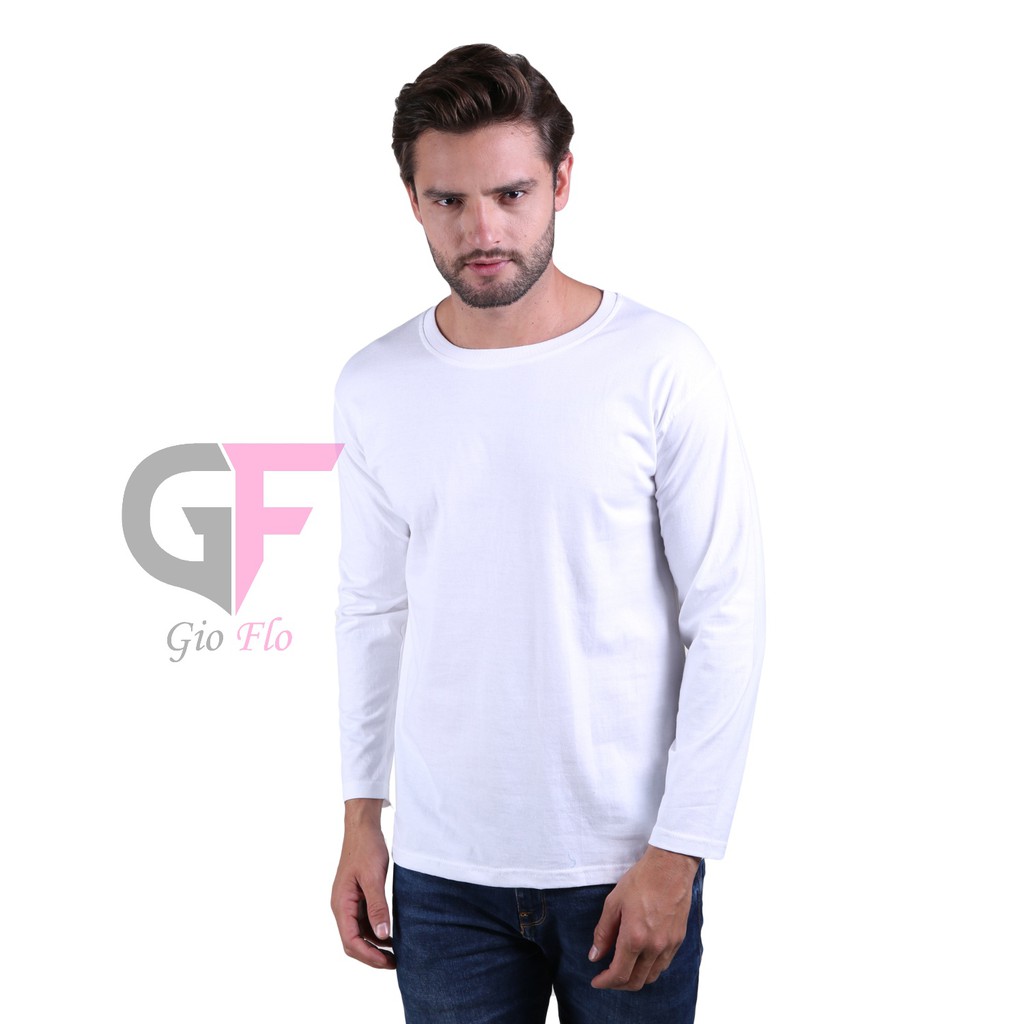 GIOFLO Pakaian Kekinian Cowok Tshirts Casual Smart Pria Panjang Putih / PLS 166