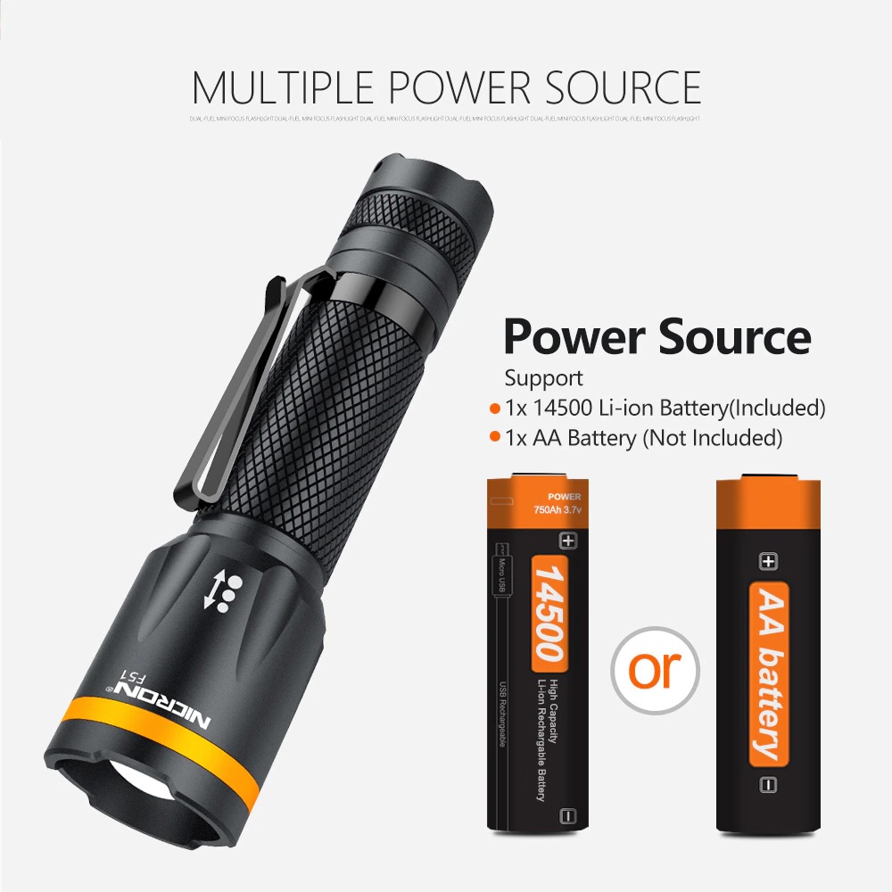 NICRON F51 - Mini Focus Dual- Fuel Flashlight - Senter 600 Lumens