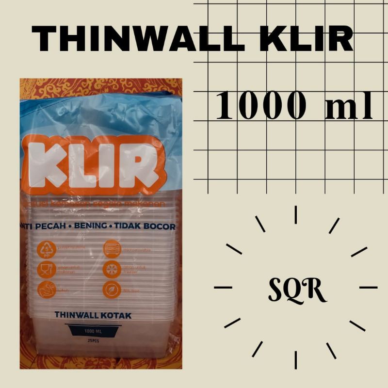Kotak Makan Plastik / Wadah Plastik / Thinwall Klir 1000 ml Square
