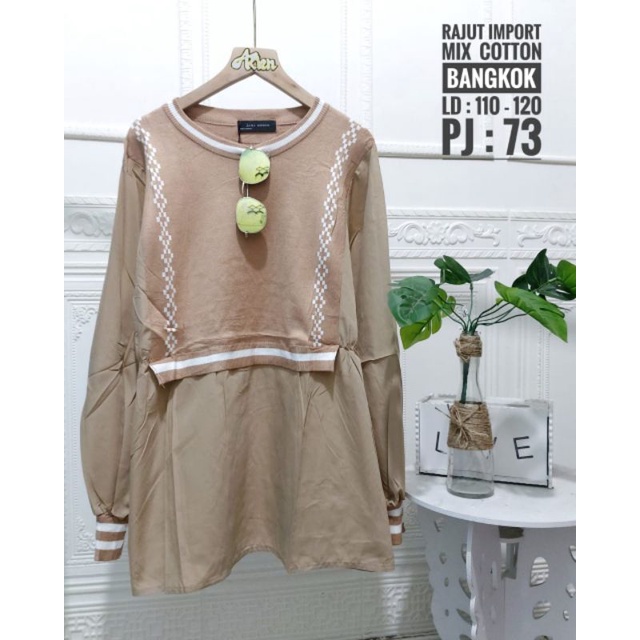 blouse wanita bahan rajut import mix katun Bangkok ukuran allsize ld 110-120