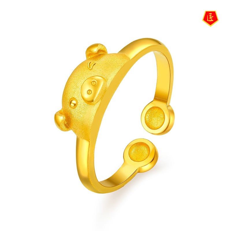 [Ready Stock]Elegant Gold Zodiac Pig Ring Female Lucky Companion