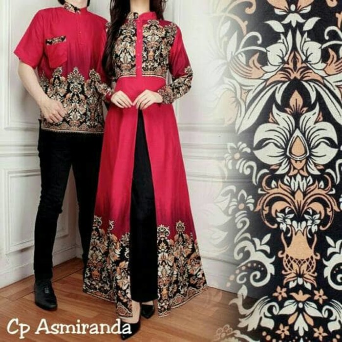 aop gamis couple batik ASMIRANDAH MERAH cp maxi / pakaian pasangan