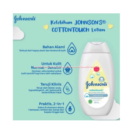 Johnson's Cottontouch Baby Top To Toe 500ml Hair Body Baby bath Sabun Shampo Bayi Johnson Jhonson Cotton Touch 2in1