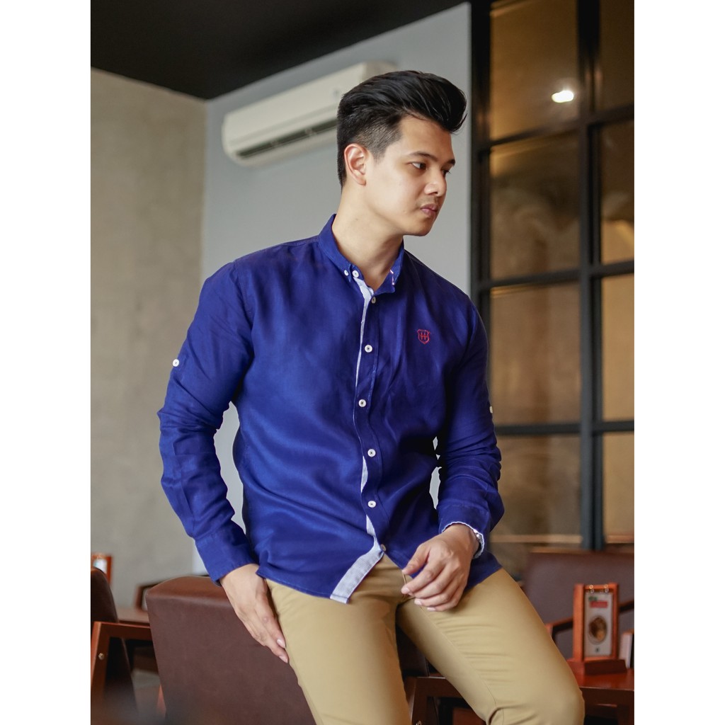L/S Linen Shirt - Cobalt Blue