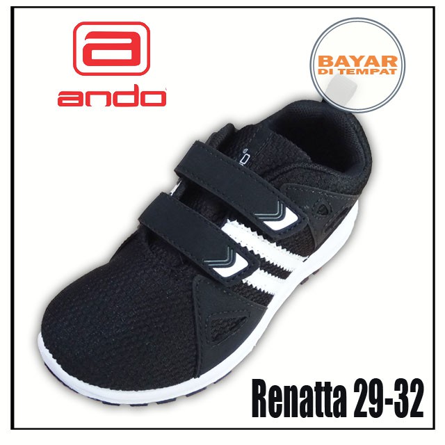 SALE Cuci Gudang Ando Renata 29-32 Hitam Putih Velcro / Sepatu Sekolah Anak Perempuan TK Paud SD