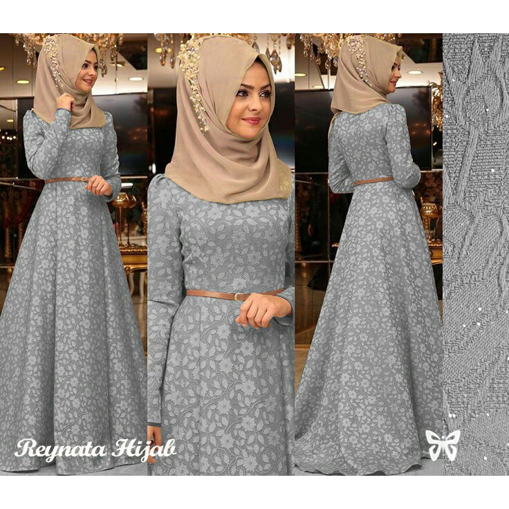 Maxi Dress Gamis Wanita bahan Jaquard Timbul Reynata Maxi HOPYLOVY