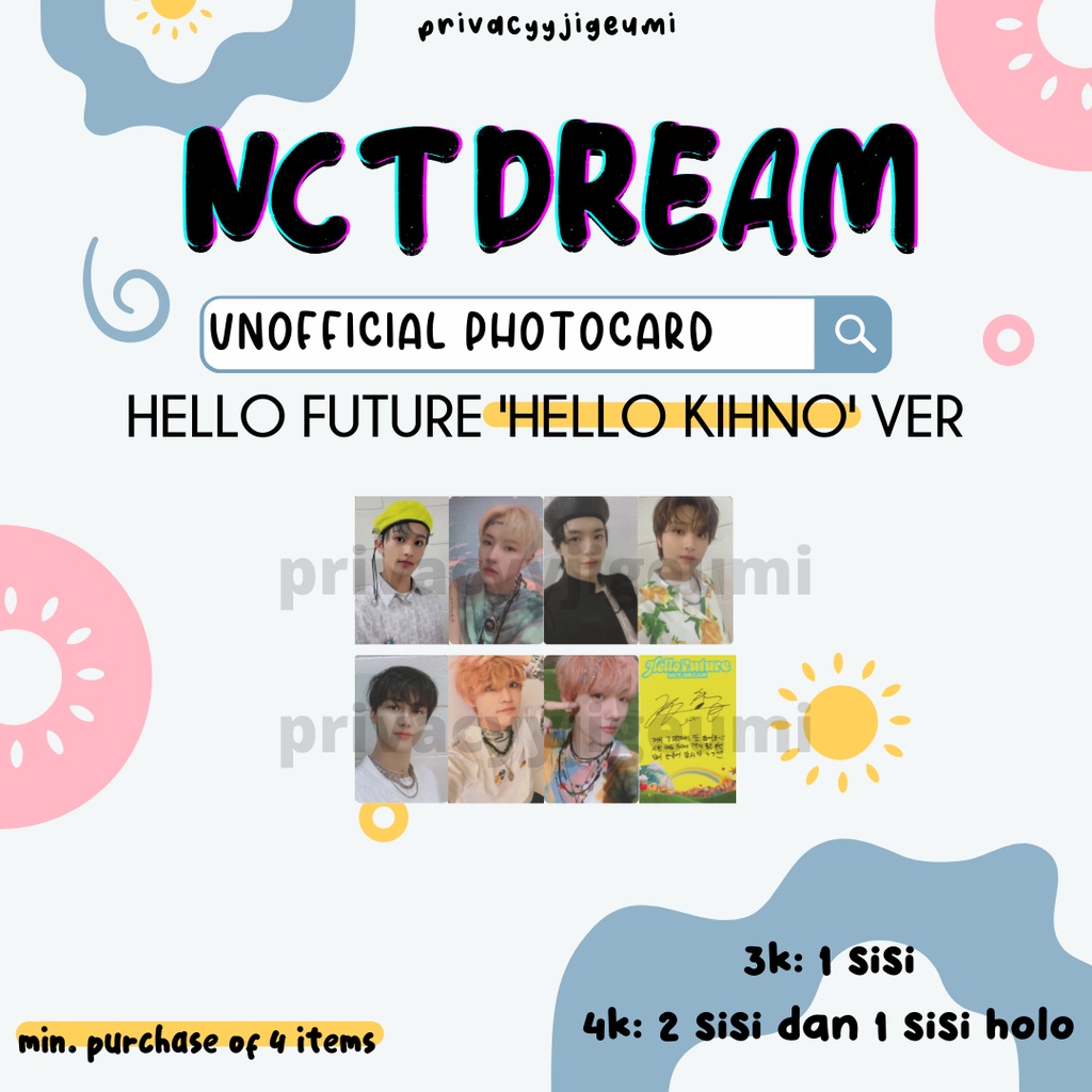 PHOTOCARD PC UNOFFICIAL NCT DREAM HELLO "KIHNO" FUTURE MARK RENJUN HAECHAN JENO JAEMIN CHENLE JISUNG