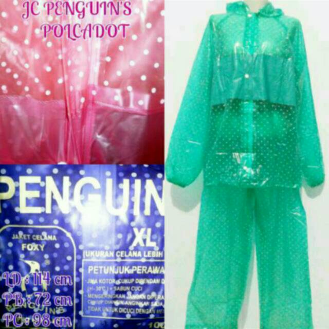 Jas Hujan Setelan JAKET CELANA Polkadot FOXY penguins