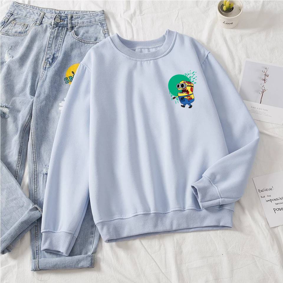 Sweater Wanita Minion Zombie Sweater Oversize Fleece