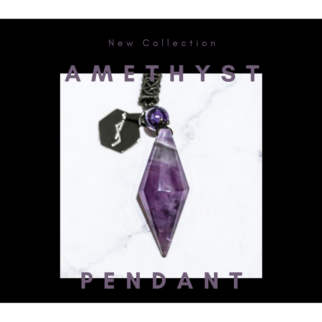 SORCERY Pendant Bandul Liontin Kalung Kesehatan Natural Stone Batu Alam Asli Unisex Cewek Cowok Pria Wanita-Amethyst