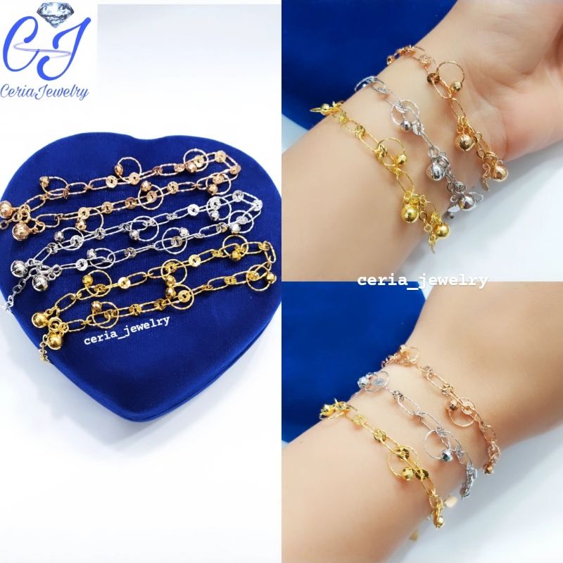 Gelang Perak Asli Silver 925 Lapis Emas Model ukir+Ring Ujung- Perhiasan Perak Wanita