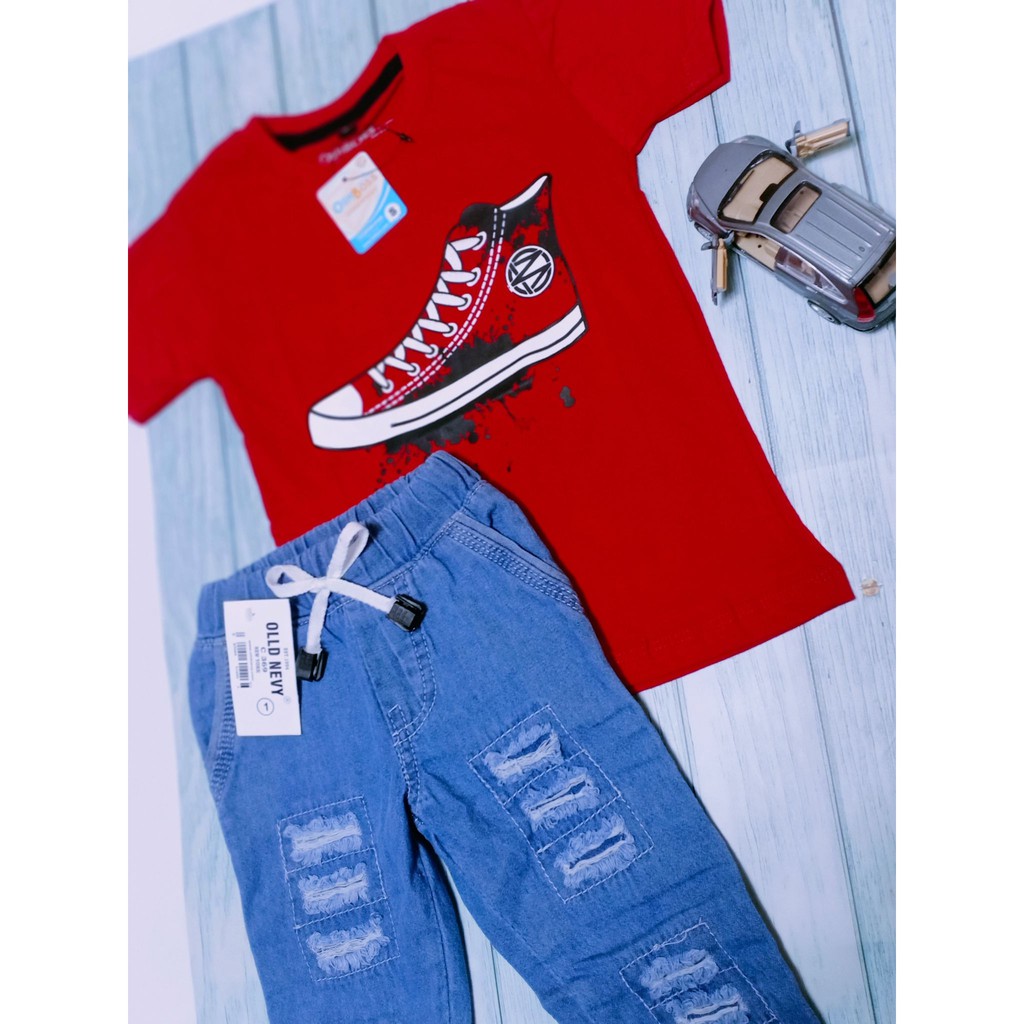 COD BAJU STELAN ANAK LAKI LAKI KAOS ABADI DAN CELANA JEAN RIPPED USIA 1-10 THN BAGIAN 1-4