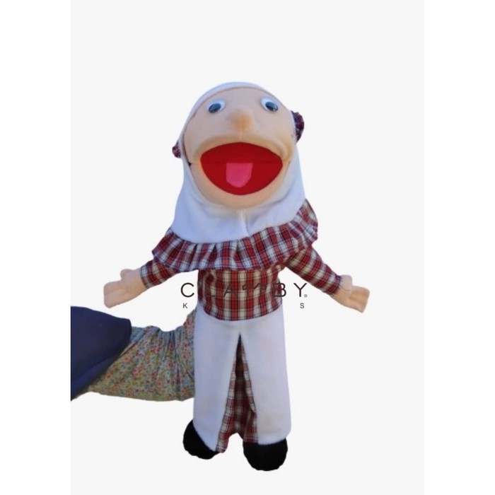 Boneka Muppet Santri Putri Baju Kotak Merah Putih | Handpuppet Edukasi