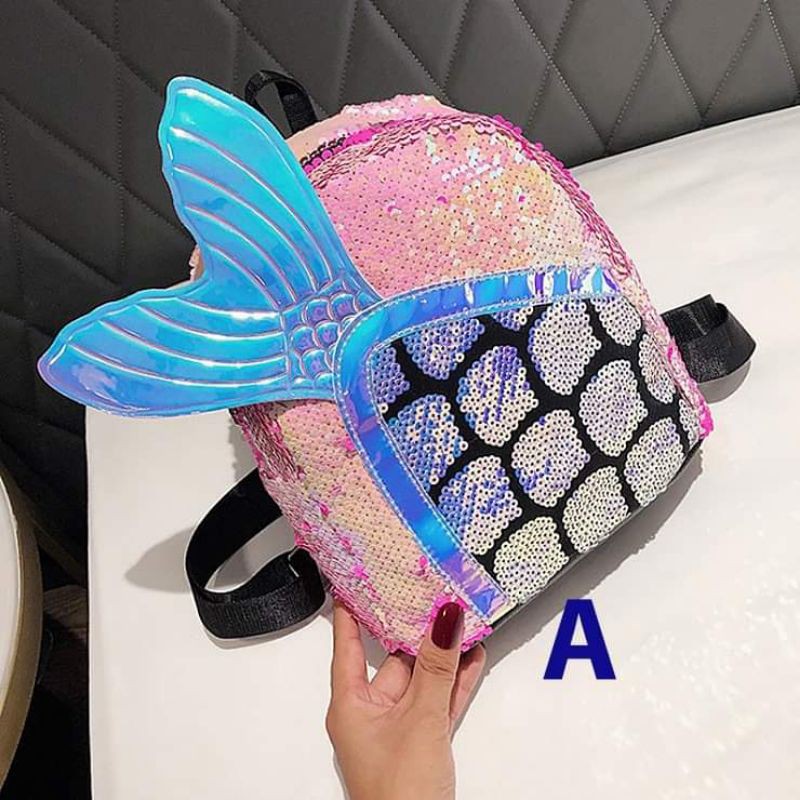 Backpack/ Tas Ransel Anak Cewek HOLOGRAM SEQUIN FISH