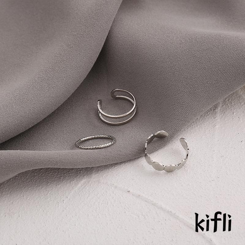 （kifli）Ins Populer Gaya Sederhana Twist Payet Wanita Vintage Desain Geometris Fashion Cincin Ekor 3 Buah Set