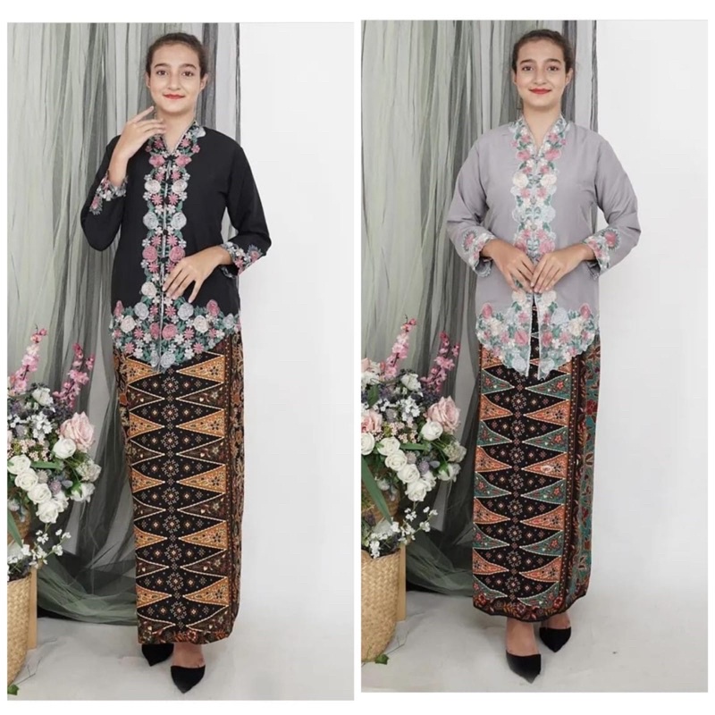 Set Kebaya Encim Motif Bordir Lengan Panjang Jumbo ld 120 / Kebaya / Kebaya Modern / Kebaya Kartini 