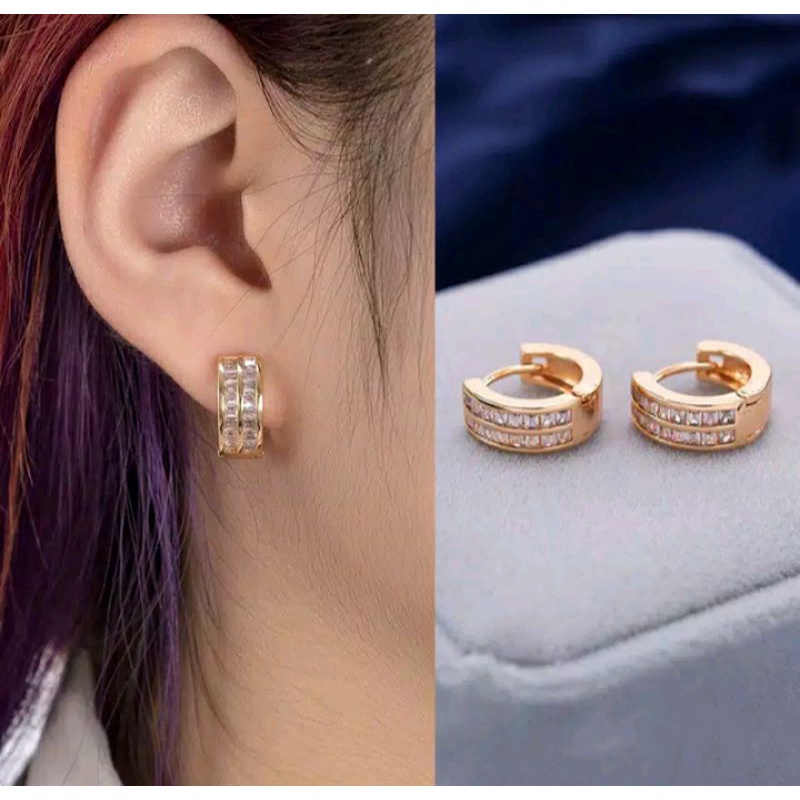 Giwang anting jepit mata zircon baris perhiasan xuping wanita fashion tidak mudah luntur/karat