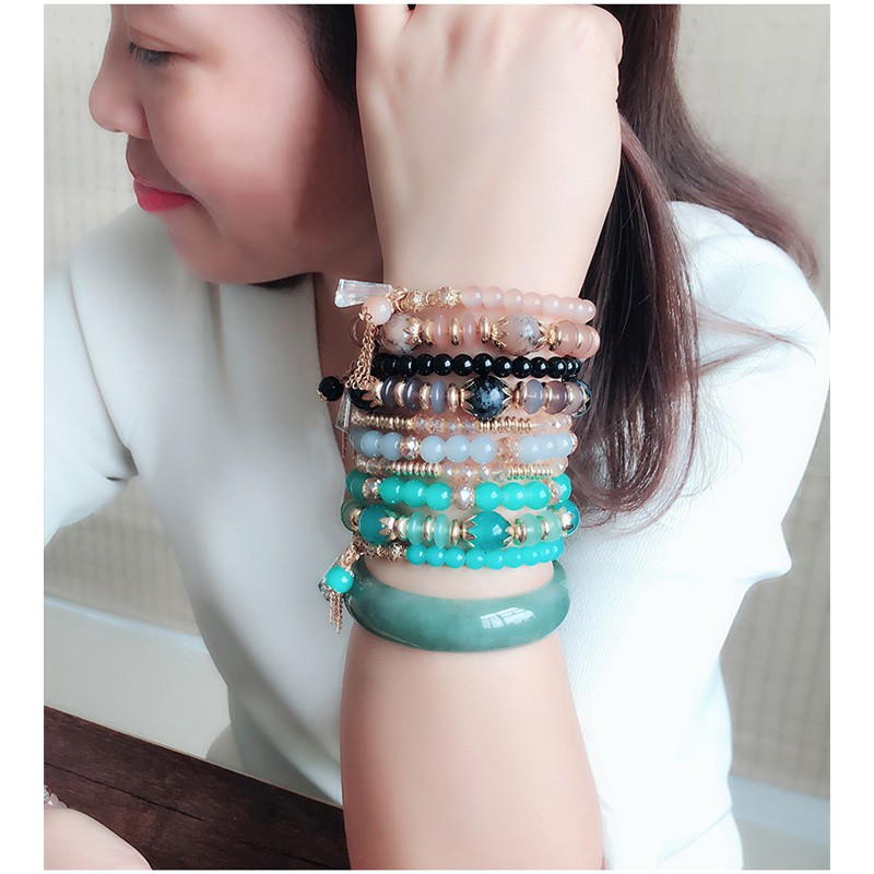 4pcs Gelang Manik-Manik Kristal Multilayer Gaya Bohemian