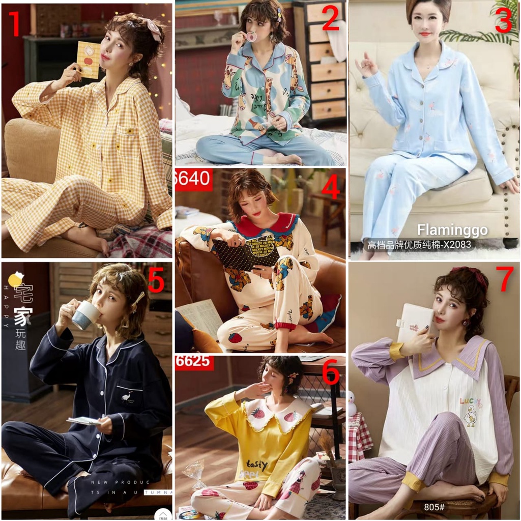 Baju tidur piyama lengan panjang celana panjang bahan kaos import PPkaos32