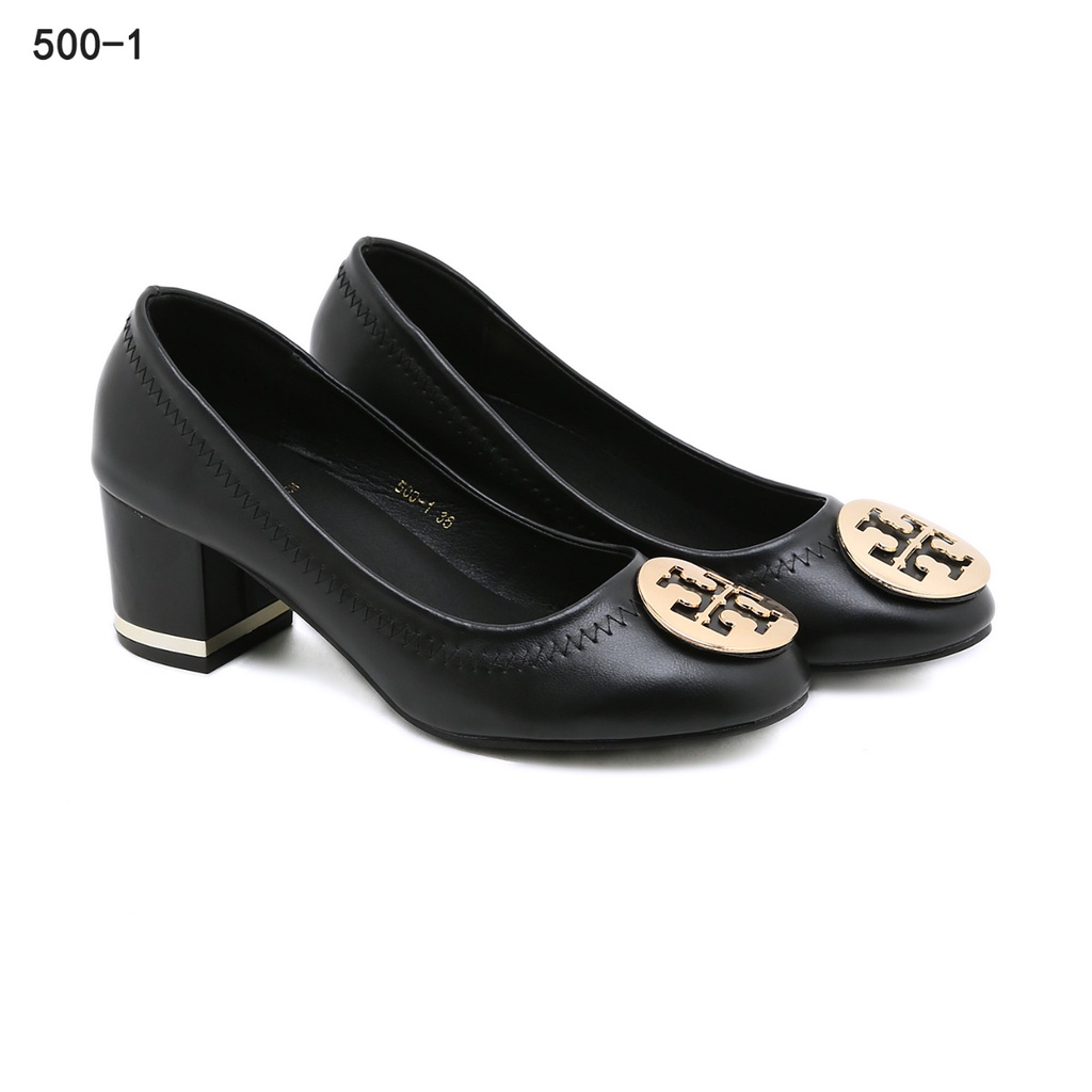 Leather Block Heels Pumps #500-1