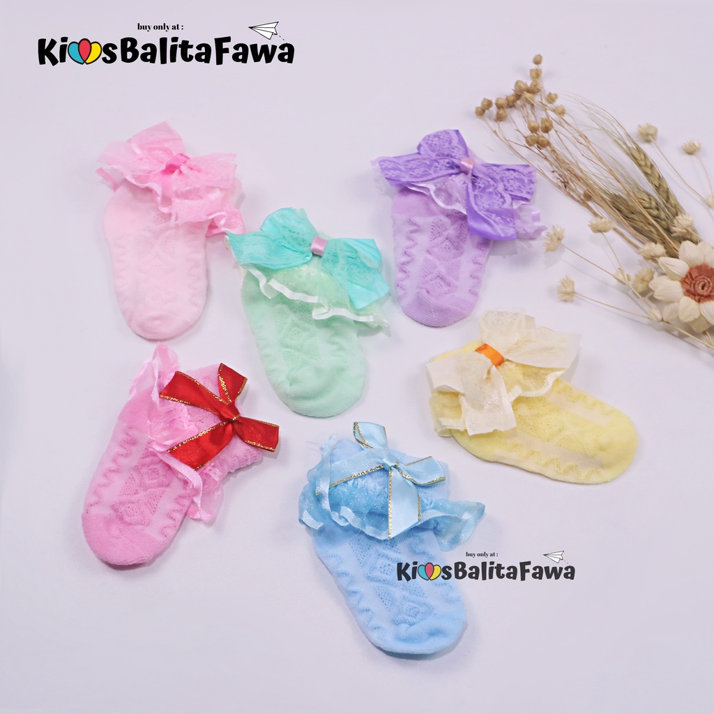 (IMPORT) Kaos Kaki Baby New Born 0-12 Bulan Pita Renda / Kids Socks Polos Bayi Perempuan Bahan Rajut Halus