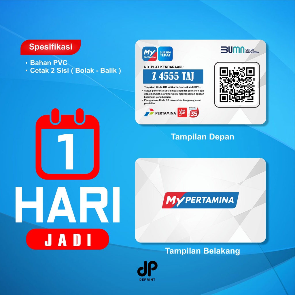 Cetak Kartu Bensin / My Pertamina / ID Card Bahan PVC