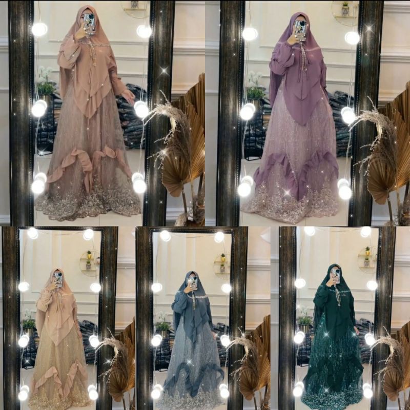 Elnaka 178_Gamis syari ceruty brukat premiun by elnaka