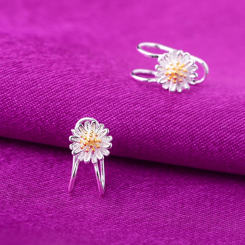 Indah Bunga Daisy Cerah Anting Klip Telinga Perhiasan Permen