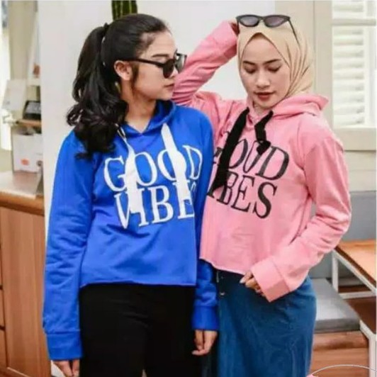 Bess - Sweater Hoodie Crop Murah / Sweater Hoodie Crop GOOD VIBES