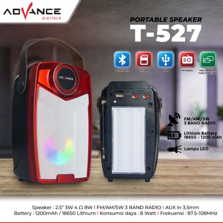 Advance Speaker Bluetooth T-527 + Lampu LED Lampu Emergency