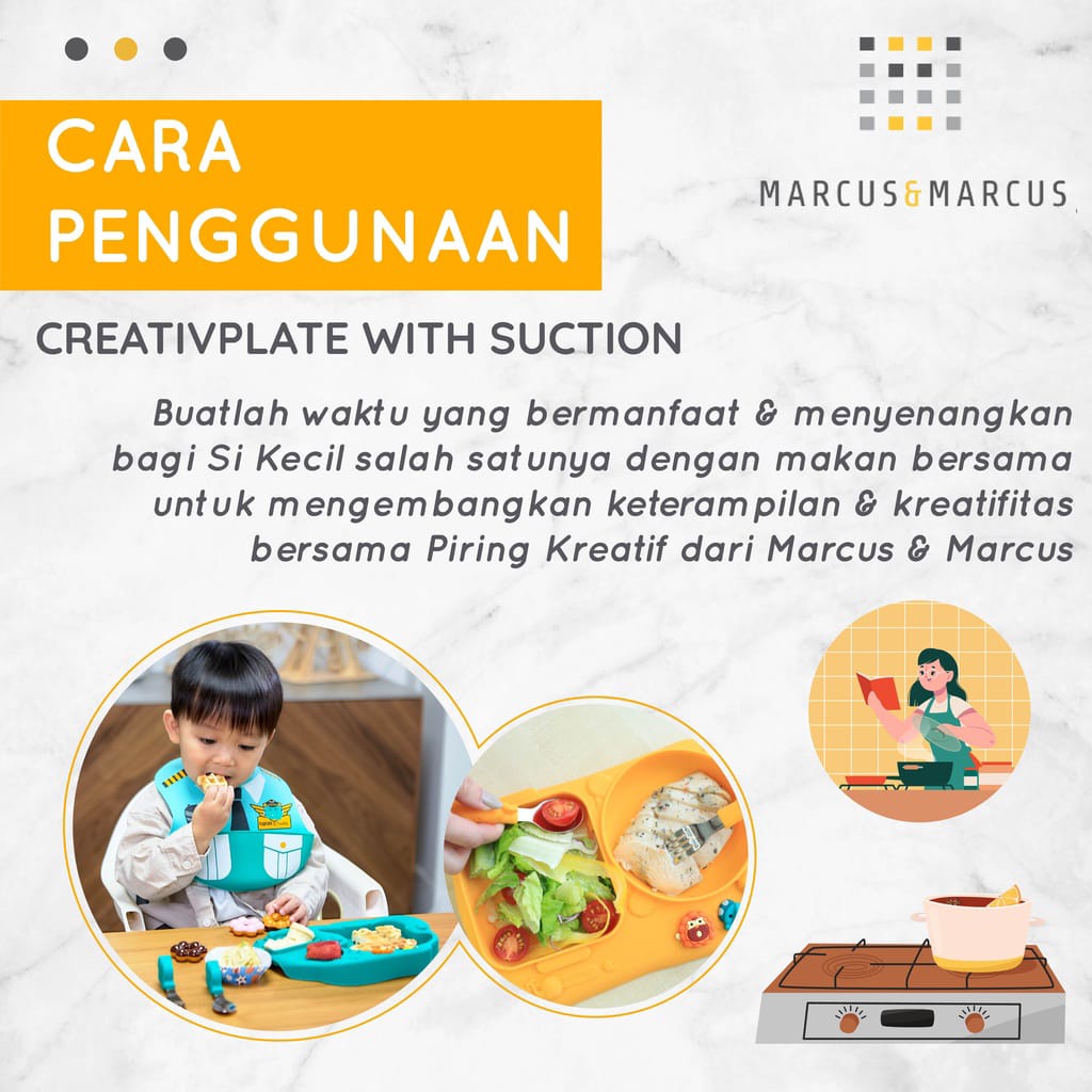 MARCUS &amp; MARCUS CREATIV PLATE WITH SUCTION/ piring makan anak/ peralatan makan anak dan bayi/ mpasi