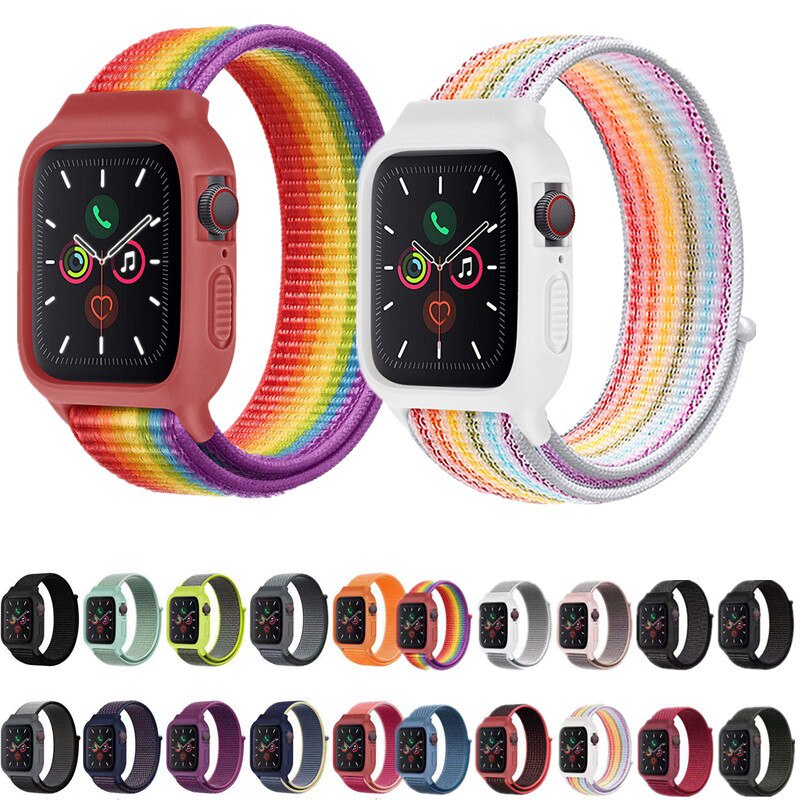 Tali✅Hook and Loop Sport Watch Strap 2 in 1 Nylon Straps Magic Clasp Fastening Watchband for iWatch 40mm 44mm Iwatch 7 6 5 4 3 2 1 SE