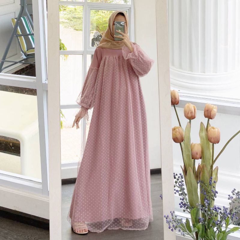 NEW MIRA MAXI - GAMIS TILE DOT BIG SIZE JUMBO LD 112 DRESS BRUKAT DOTTY MURAH UKURAN BESAR MYRA