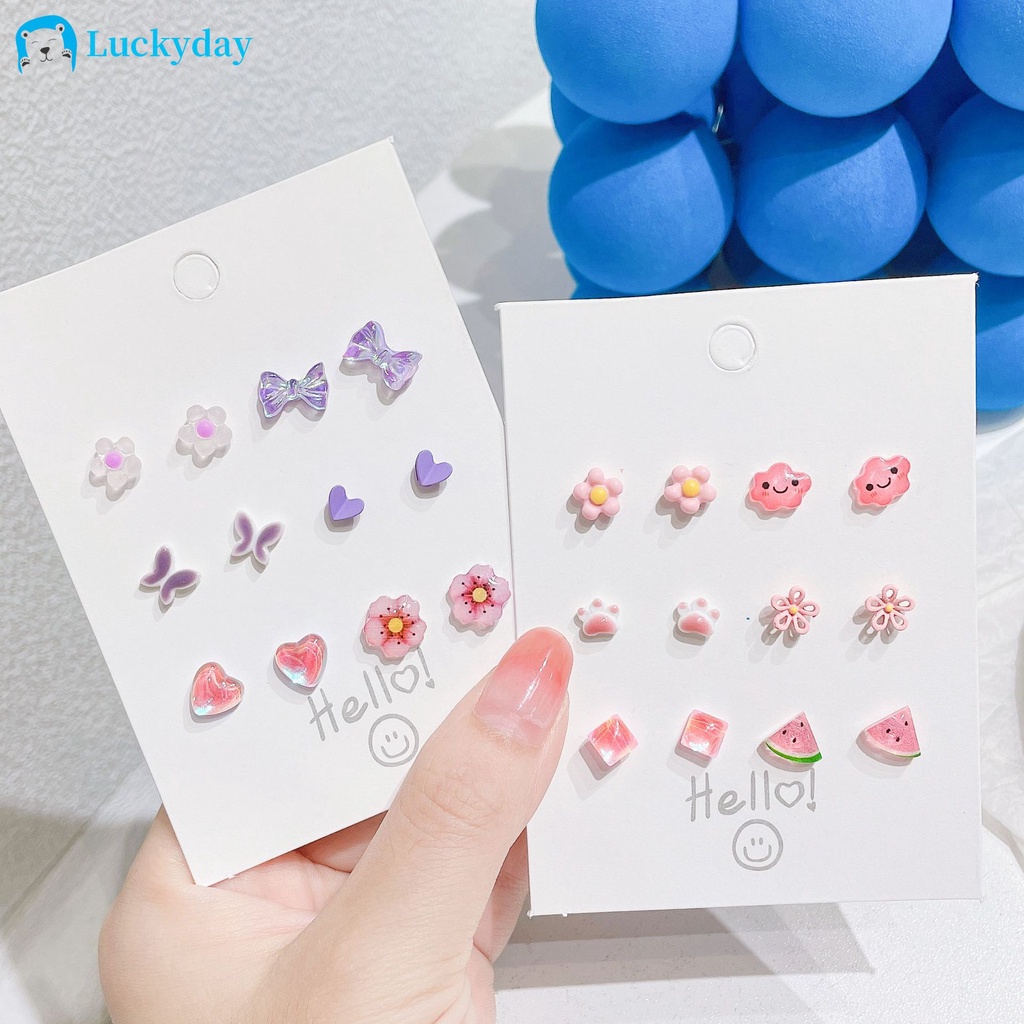 YEEZII Set Anting Stud Desain Butterfly Hati Bunga Buah Untuk Wanita